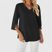 Charlotte | Women's Ruffle V-Neck Half-Sleeve Chiffon Blouse Classic Black