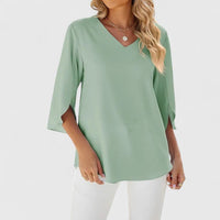 Charlotte | Women's Ruffle V-Neck Half-Sleeve Chiffon Blouse Classic Green