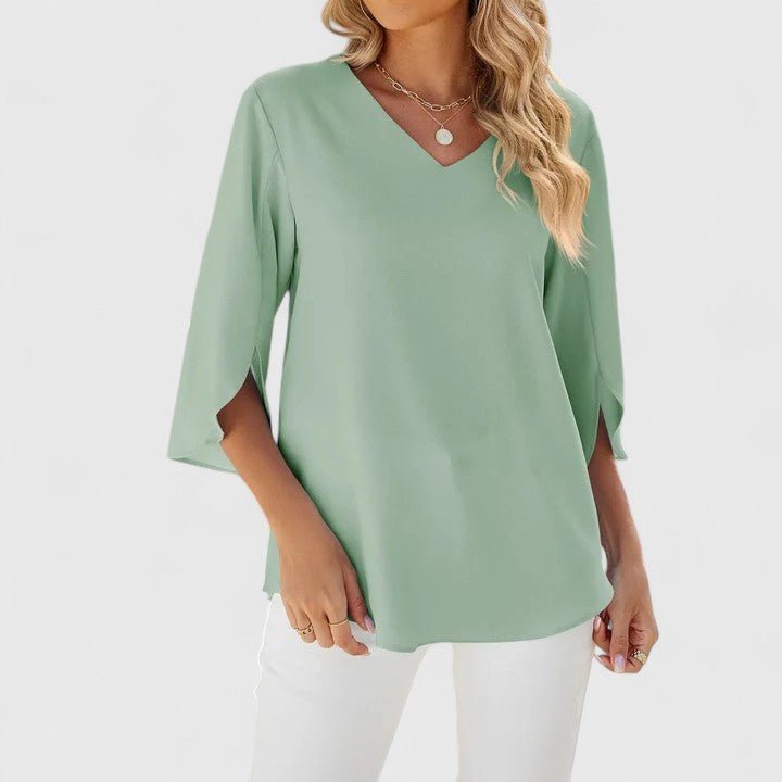 Charlotte | Women's Ruffle V-Neck Half-Sleeve Chiffon Blouse Classic Green
