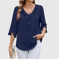 Charlotte | Women's Ruffle V-Neck Half-Sleeve Chiffon Blouse Blue