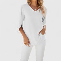 Charlotte | Women's Ruffle V-Neck Half-Sleeve Chiffon Blouse Classic White