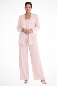 Luna | Women's Sequined Three-Piece Wide Leg Pants Suit Long Sleeve Light Pink