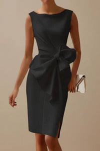 Victoria | Women's Sleeveless Bow-Detail Midi Cocktail Dress Black