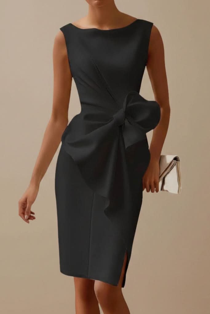 Victoria | Women's Sleeveless Bow-Detail Midi Cocktail Dress Black