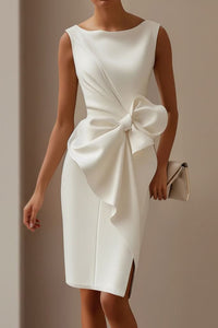 Victoria | Women's Sleeveless Bow-Detail Midi Cocktail Dress White