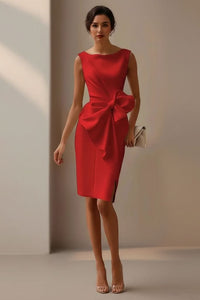 Victoria | Women's Sleeveless Bow-Detail Midi Cocktail Dress Red