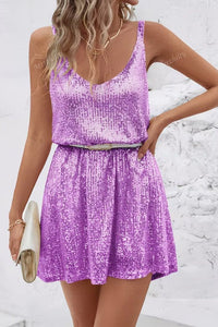 Camila | Women's Sleeveless Sequin Mini Evening Gown Cocktail Dress Purple