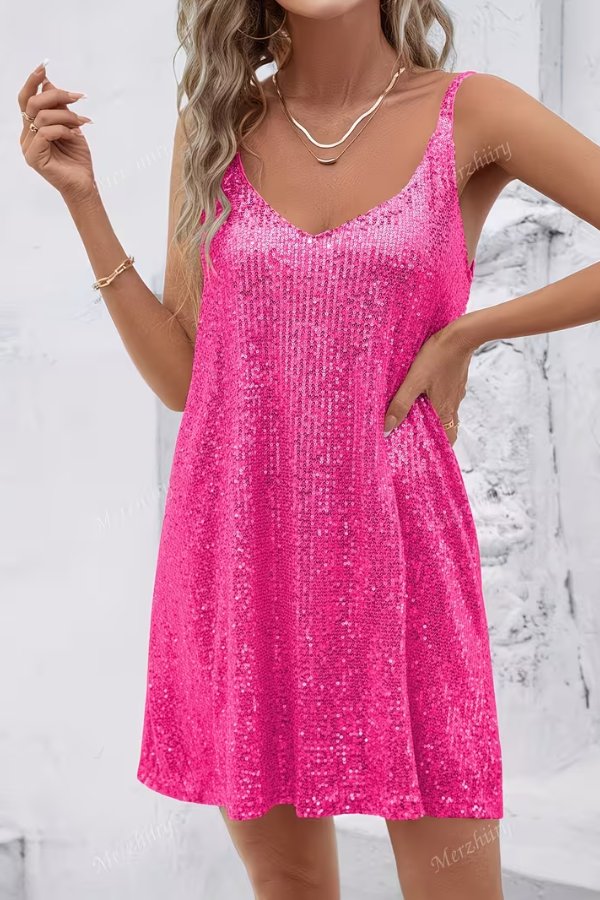 Camila | Women's Sleeveless Sequin Mini Evening Gown Cocktail Dress Red Rose
