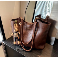 Eleanor | Women's Soft Vegan Leather Shoulder Tote Bag Plush Bunny Dark Brown