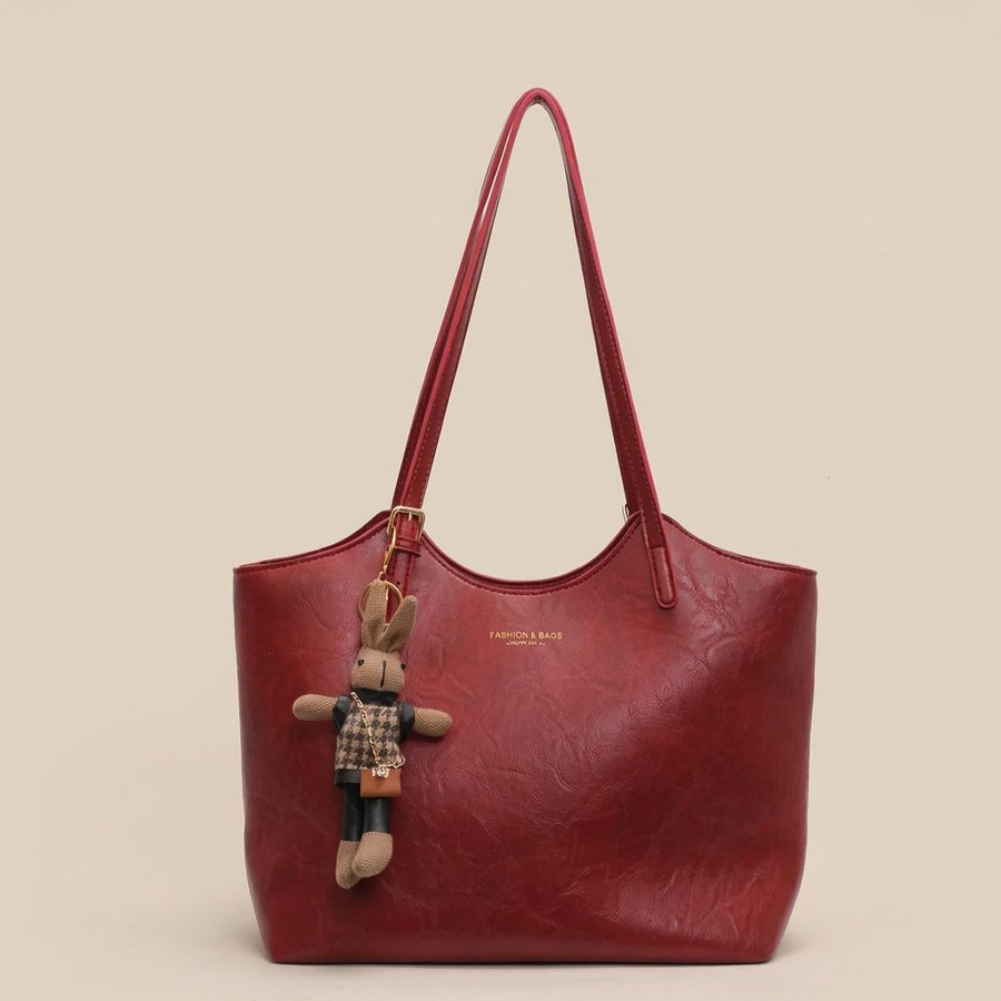 Eleanor | Women's Soft Vegan Leather Shoulder Tote Bag Plush Bunny Red