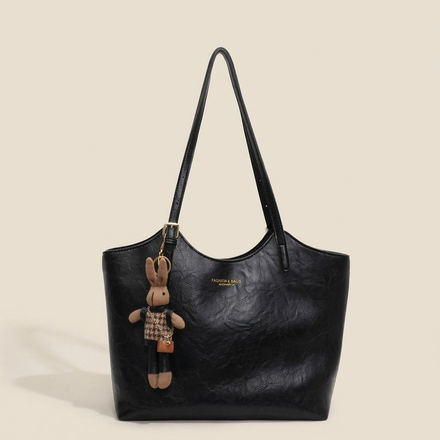 Eleanor | Women's Soft Vegan Leather Shoulder Tote Bag Plush Bunny Black