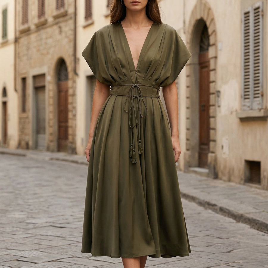 Kaia V Neck Midi Dress Green