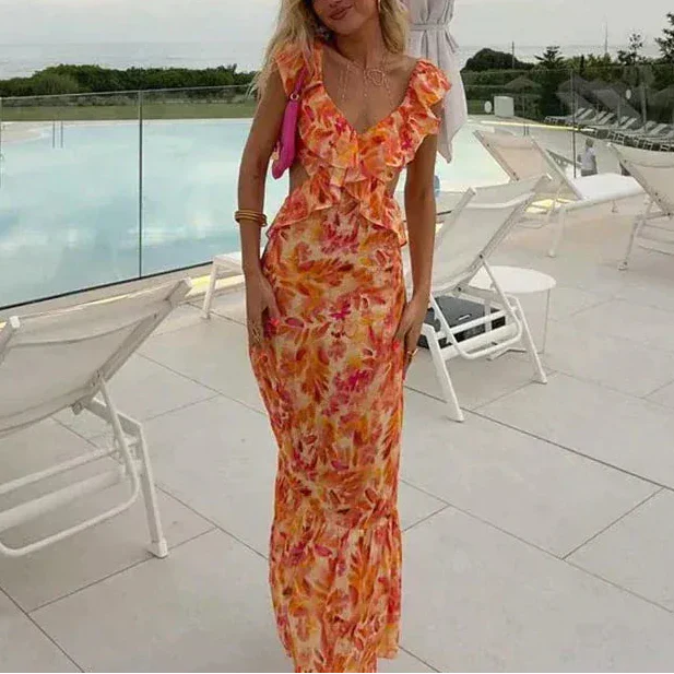 Gemma Ruffle Maxi Dress Orange