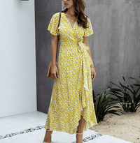 Maren Wrap Midi Dress Light Yellow
