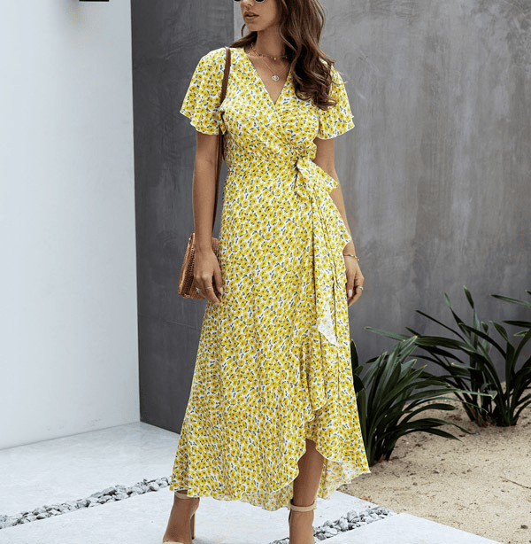 Maren Wrap Midi Dress Light Yellow