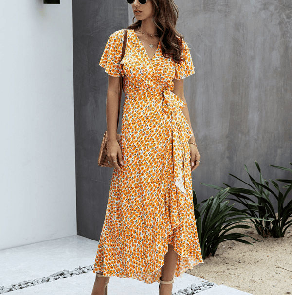 Maren Wrap Midi Dress Orange