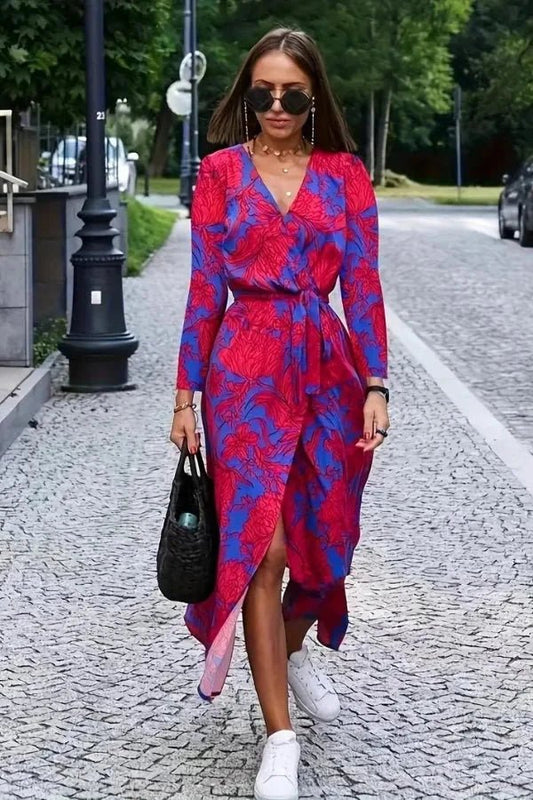 Genevieve Wrap Midi Dress Aleia Red