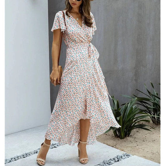 Maren Wrap Midi Dress Beige