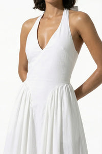 Marguerite Halter Midi Dress White