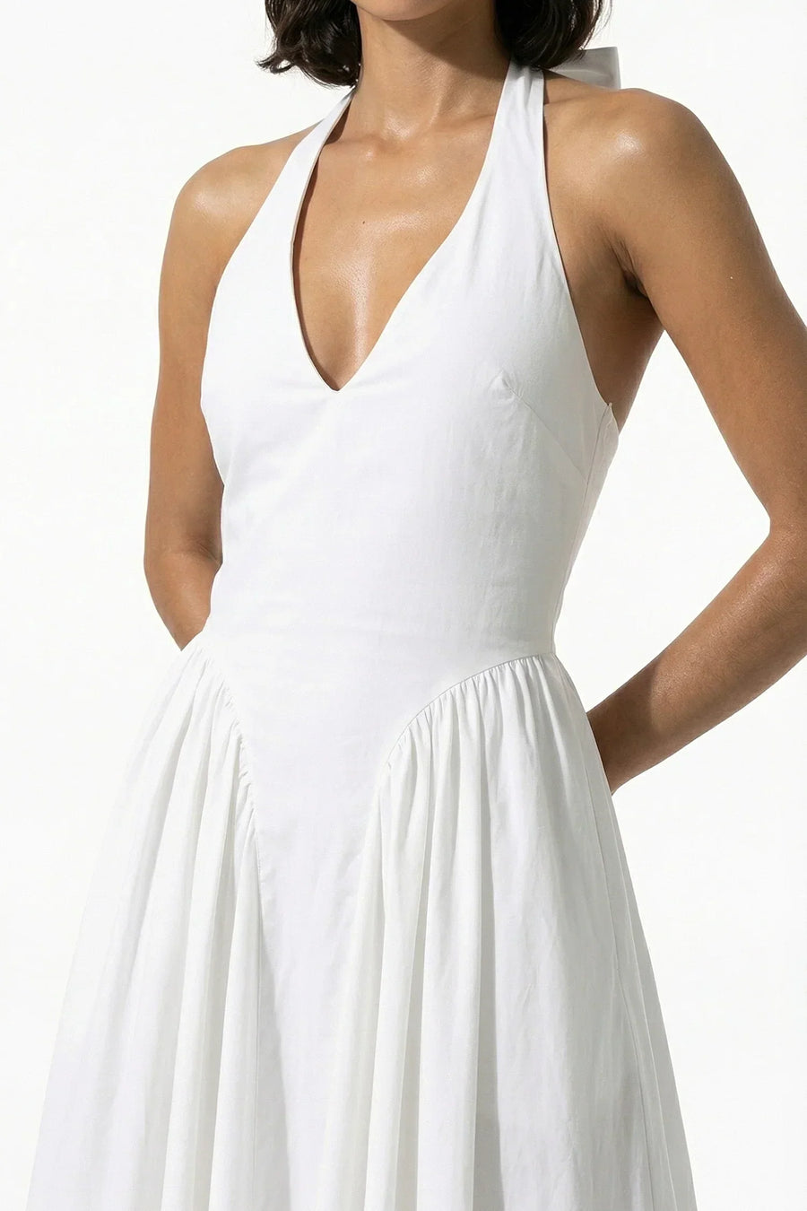 Marguerite Halter Midi Dress White