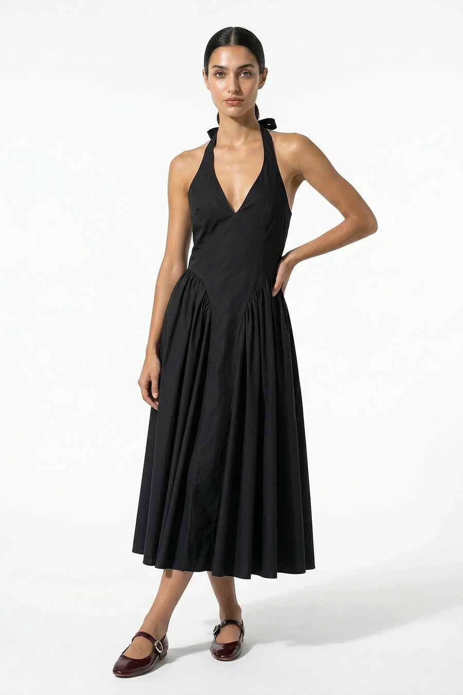 Marguerite Halter Midi Dress Black