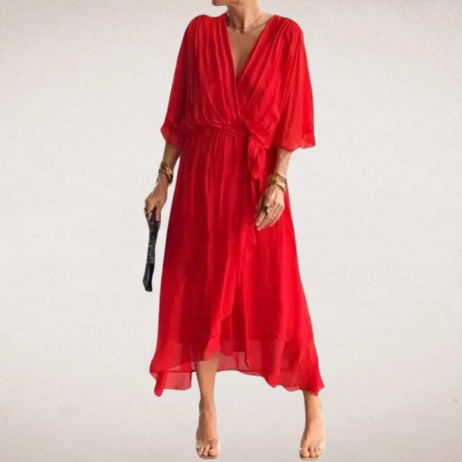 Halle Wrap Midi Dress Red