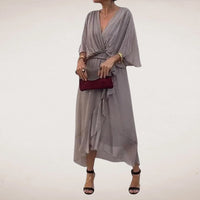 Halle Wrap Midi Dress Gray
