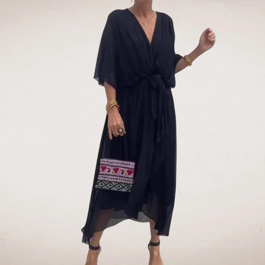 Halle Wrap Midi Dress Nero