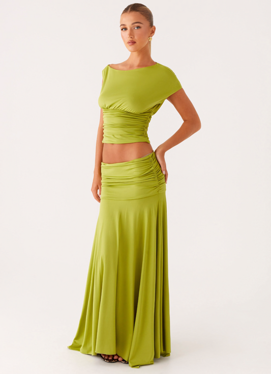 Odette Boat Neck Maxi Dress Lime Green