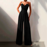 Luna | Women's Sweetheart Neck Spaghetti Strap Wide Leg Pants Jumpsuit Black