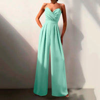 Luna | Women's Sweetheart Neck Spaghetti Strap Wide Leg Pants Jumpsuit Green
