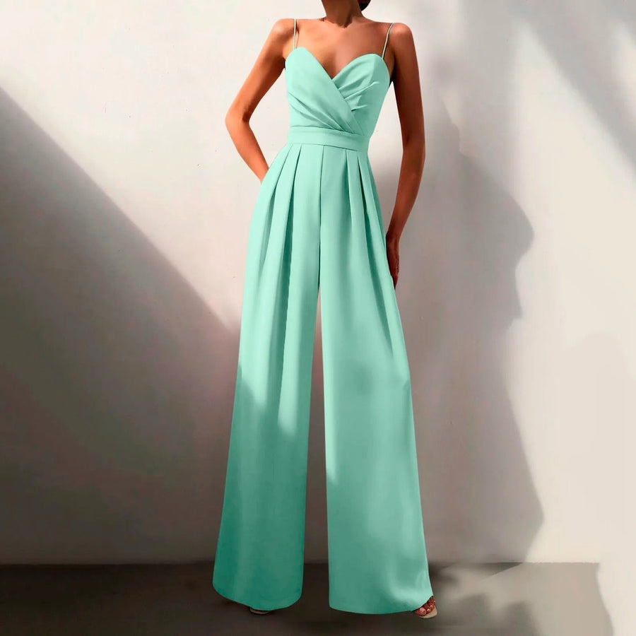 Luna | Women's Sweetheart Neck Spaghetti Strap Wide Leg Pants Jumpsuit Green