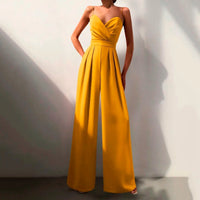 Luna | Women's Sweetheart Neck Spaghetti Strap Wide Leg Pants Jumpsuit Yellow