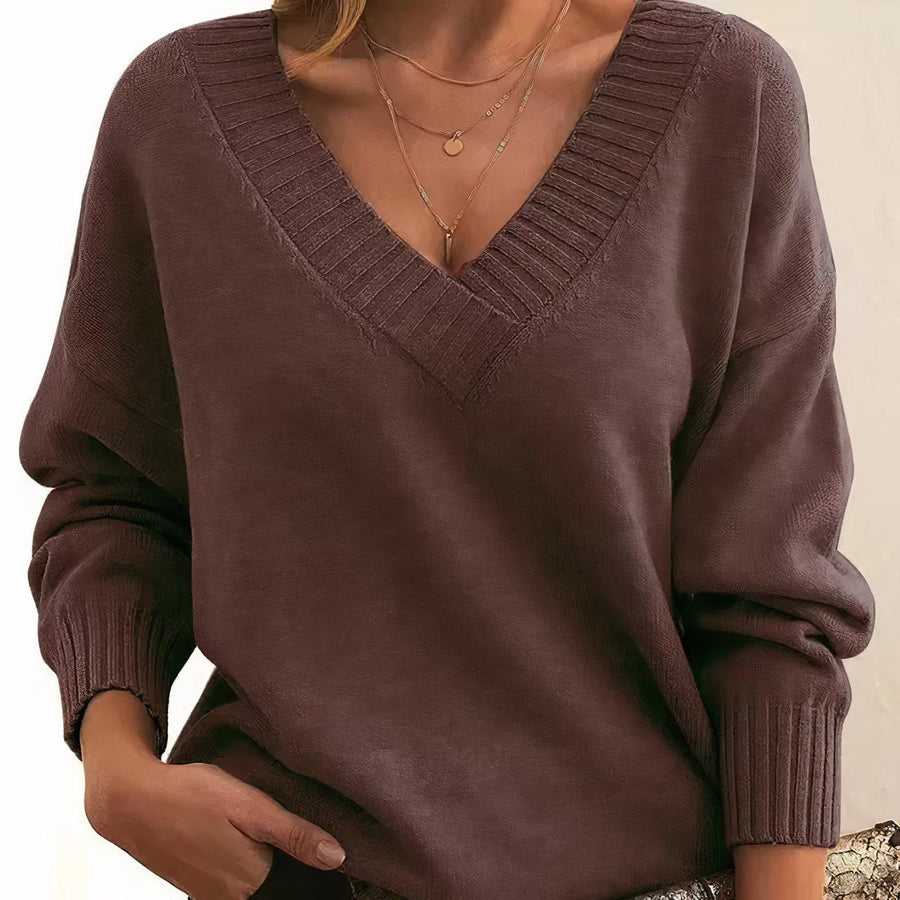 Grace | Women's V-Neck Long Sleeve Cashmere Blend Knit Sweater Auburn
