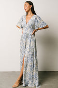 Womens Verona Smocked Maxi Dress White + Blue Print Size: XS