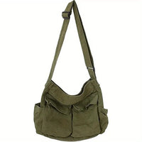 Scarlett | Women's Vintage Multi-Pocket Canvas Tote Bag Crossbody Army Green