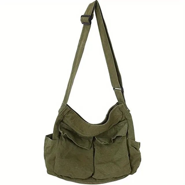 Scarlett | Women's Vintage Multi-Pocket Canvas Tote Bag Crossbody Army Green