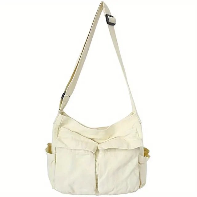 Scarlett | Women's Vintage Multi-Pocket Canvas Tote Bag Crossbody White