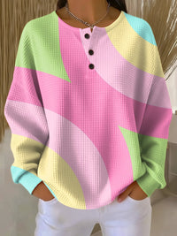 Camila | Women's Waffle Knit Sweater Long Sleeve Button Front Pink