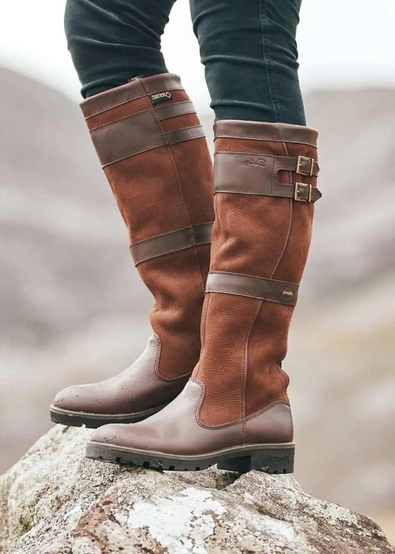 Penelope | Women's Waterproof Boots Knee High Pull-On Leather Brown