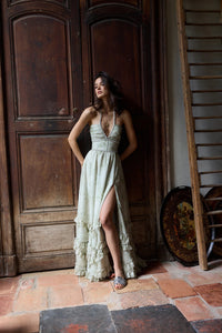 Persephone Halter Maxi Dress Sage Blossom