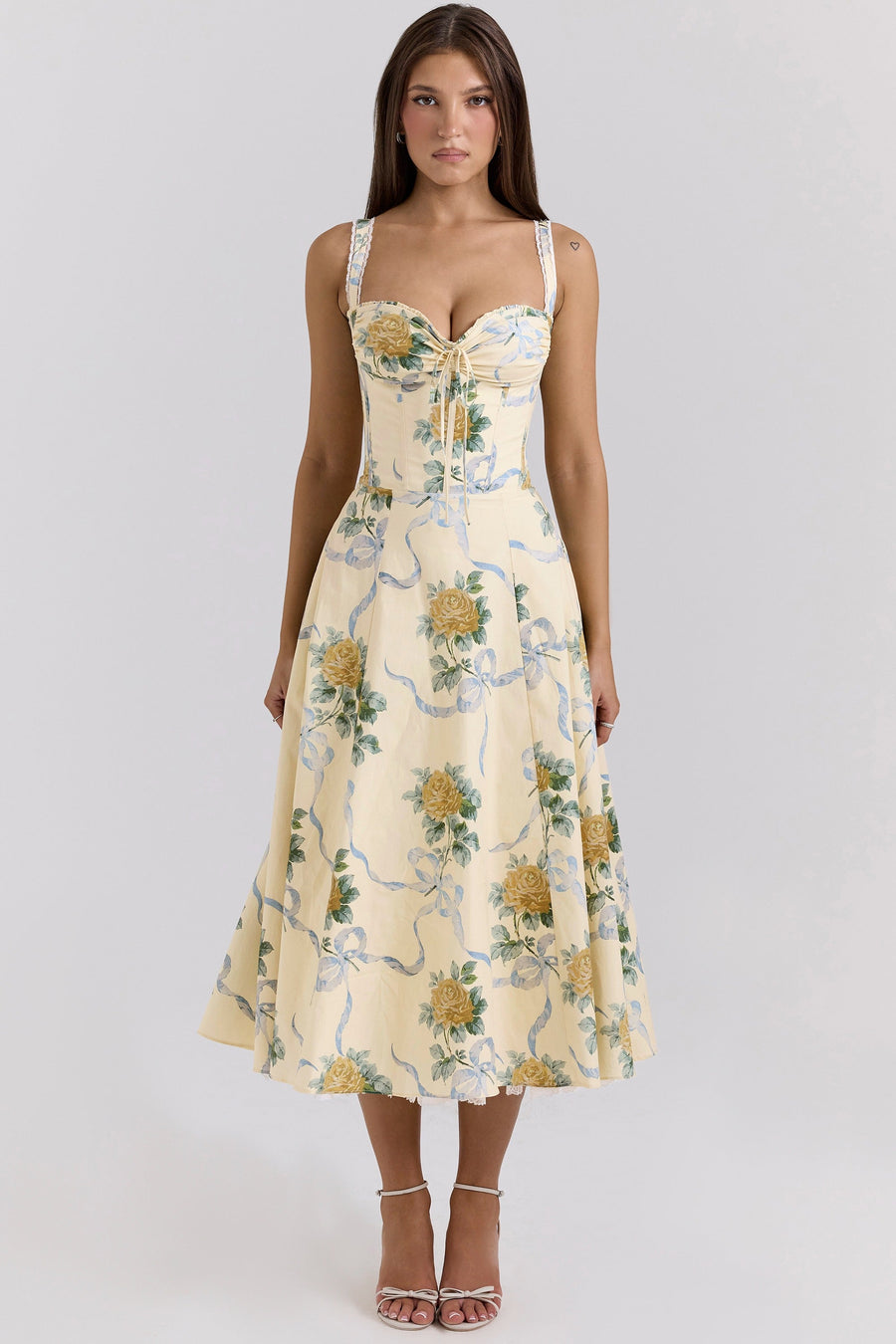 Seraphina Sweetheart Midi Dress Lemon Meadow