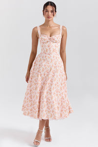 Seraphina Sweetheart Midi Dress Peach Garden