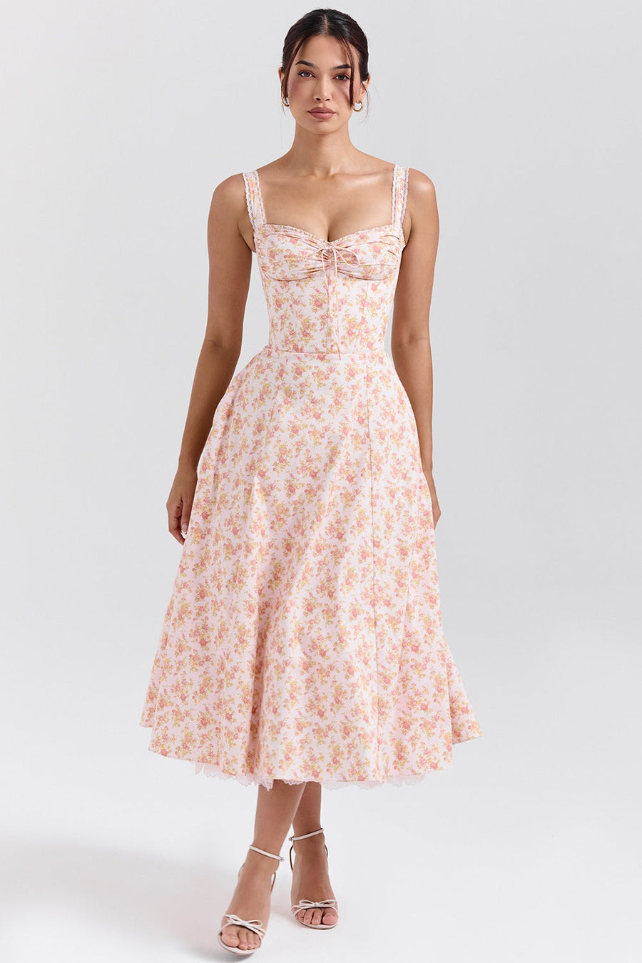 Seraphina Sweetheart Midi Dress Peach Garden