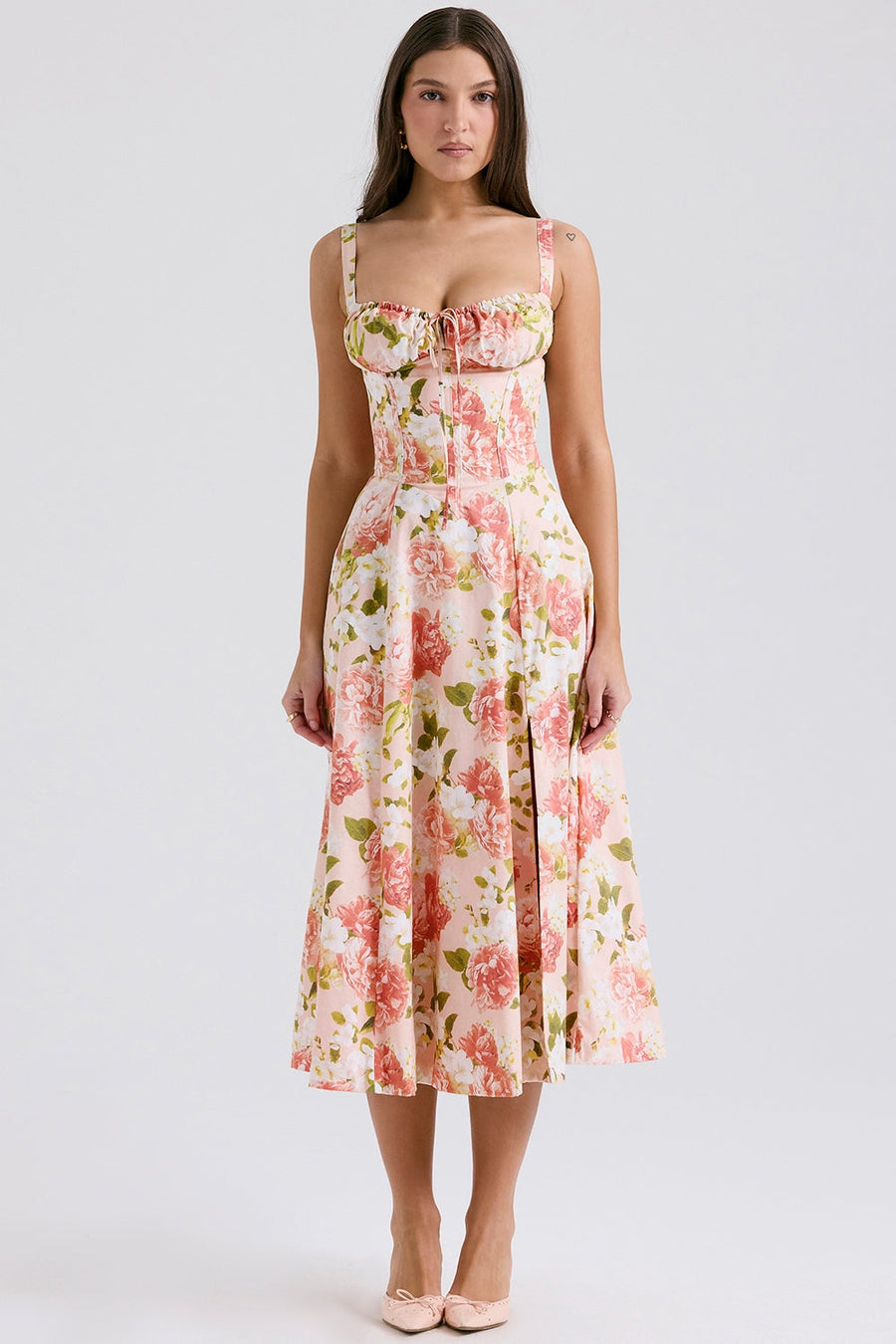 Seraphina Sweetheart Midi Dress Coral Rose
