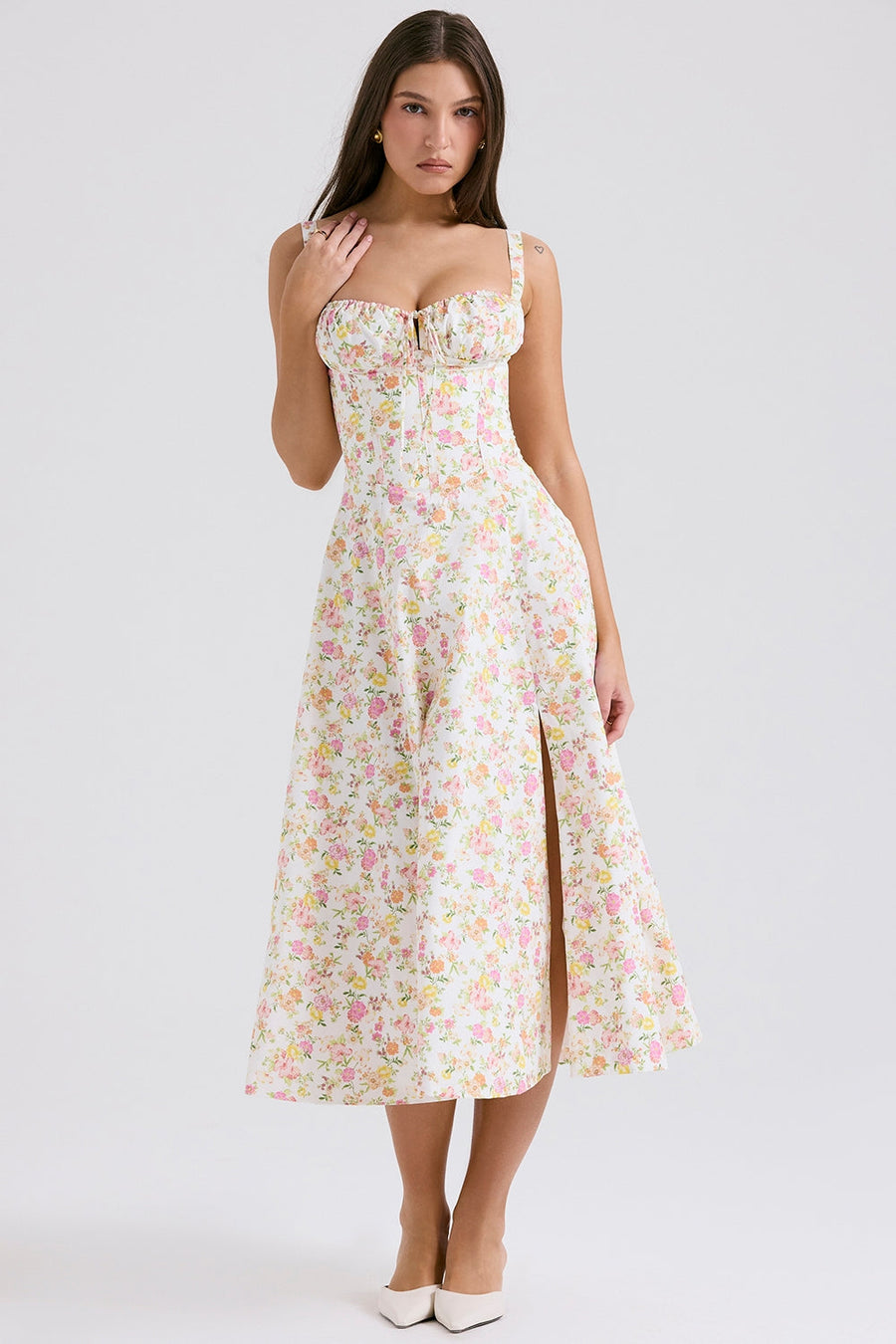 Seraphina Sweetheart Midi Dress Ivory Blossom