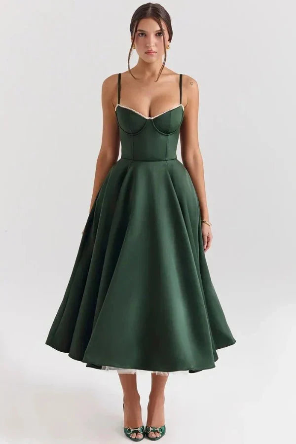 Orla Sweetheart Midi Dress Forest Green