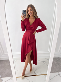 Zinnia Wrap Midi Dress Red