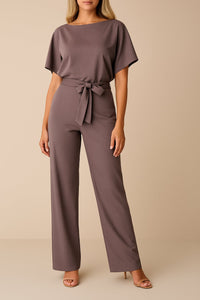 Isabella | Women's Wide Leg Jumpsuit Short Sleeve Belted Purple