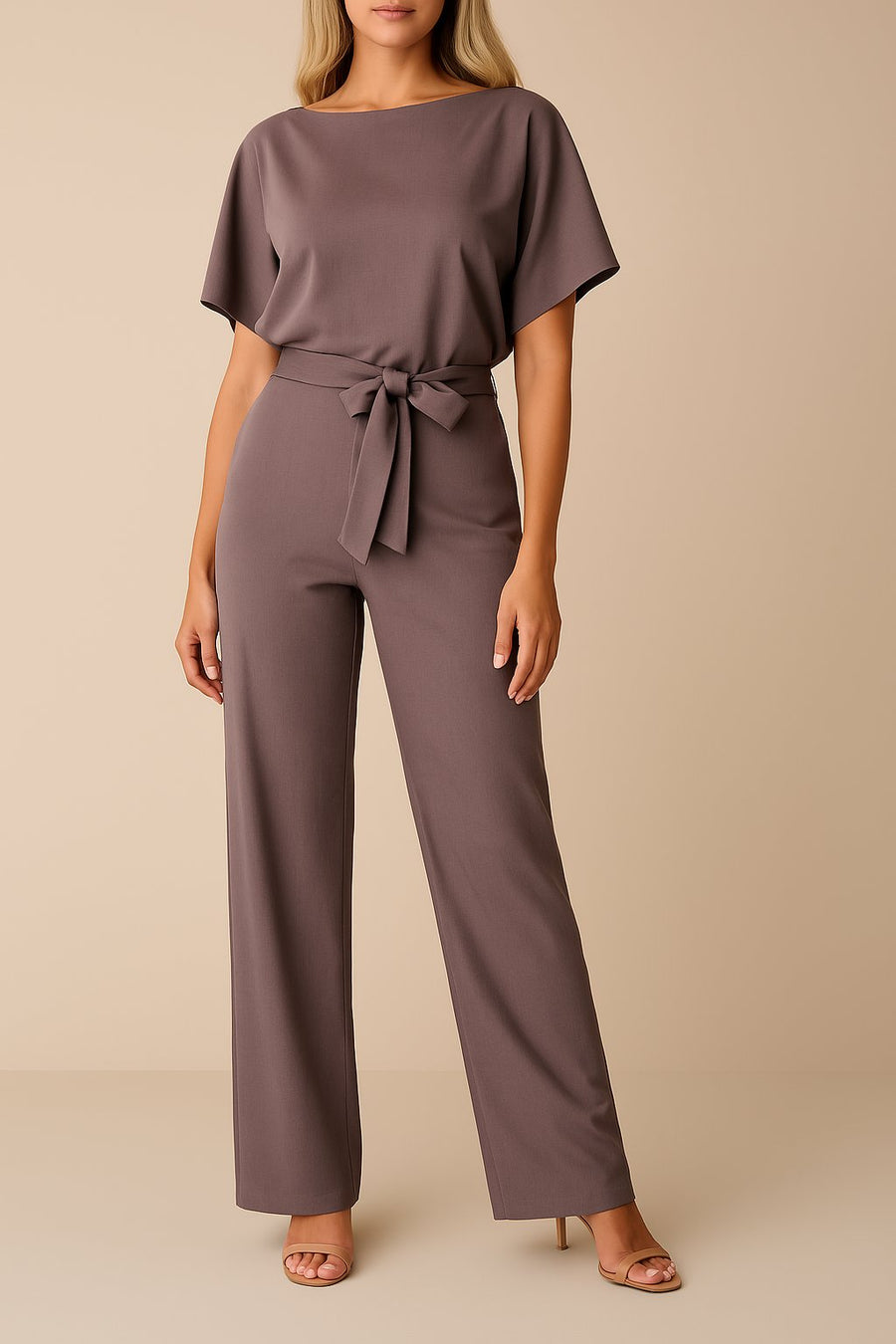 Isabella | Women's Wide Leg Jumpsuit Short Sleeve Belted Purple